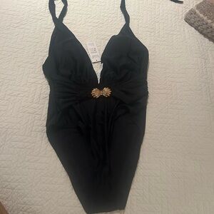 CUPSHE Elegant Black Swimsuit with Gold Accent. Size L. NWT